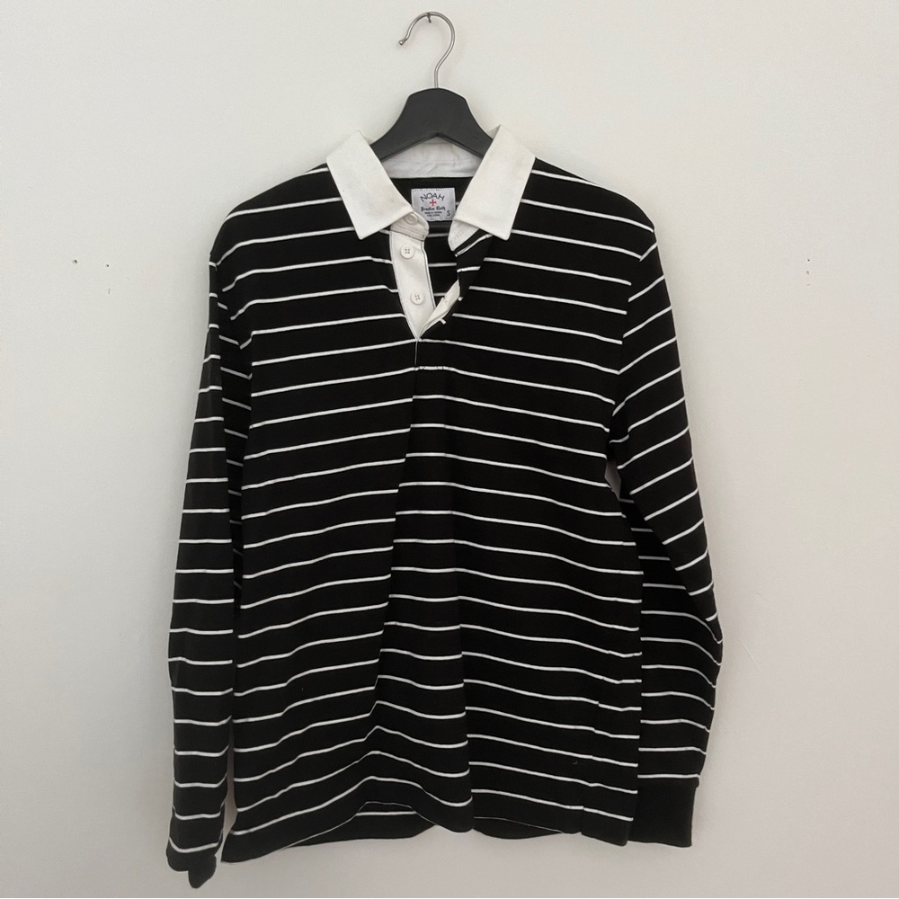 Noah Black and White Stripe Rugby Shirt